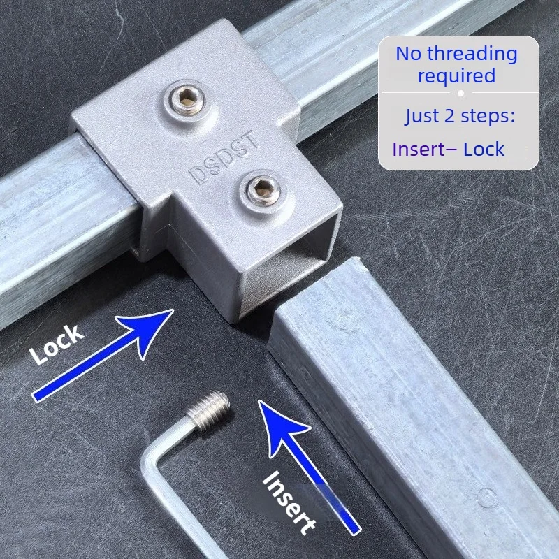 DIY 20/25/30mm Square Tube Connectors Galvanized Aluminum Alloy Square Tube Connector Tee Fasteners Square Steel Fixed Clips