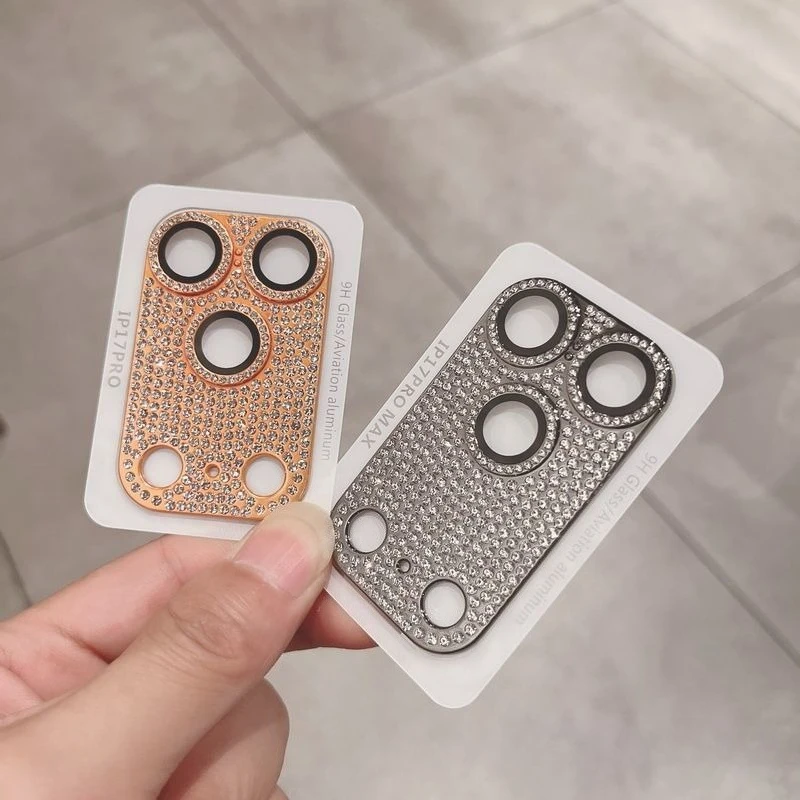 الملونة الفاخرة اليدوية ثلاثية الأبعاد غطاء كامل حجر الراين مناسبة آيفون 17 برو ماكس عدسة فيلم ل 17 برو حامي الكاميرا الخلفية