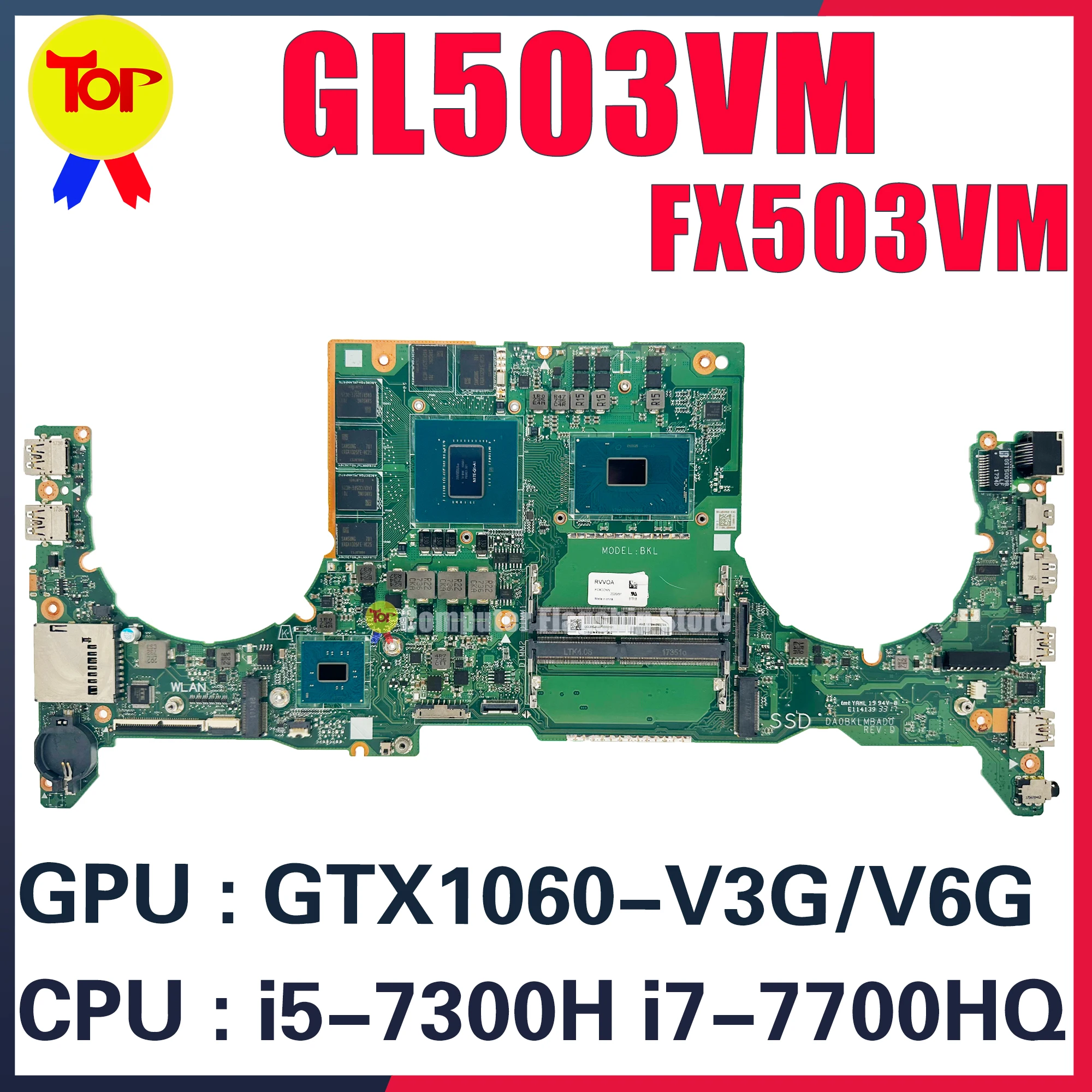 KEFU GL503VM Laptop Motherboard For ASUS ROG STRIX FX503VM S5AM I5-7300H I7-7700HQ GTX1060/3G/6G Mainboard 100% Working Test