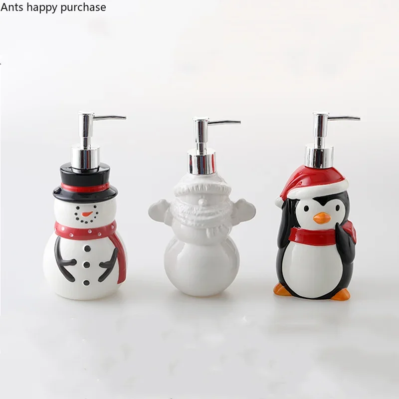 Garrafa de loção de cerâmica urso/pinguim/boneco de neve dispensador de sabão de natal mão desinfetante garrafas de shampoo garrafa de gel de banho