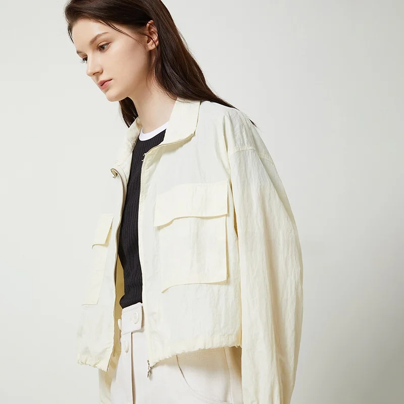 Effetto dimagrante Tessuto di protezione solare Colletto piegato Raccolto ort Jaet Top Pendolarismo Capispalla versatile Leggero da donna...