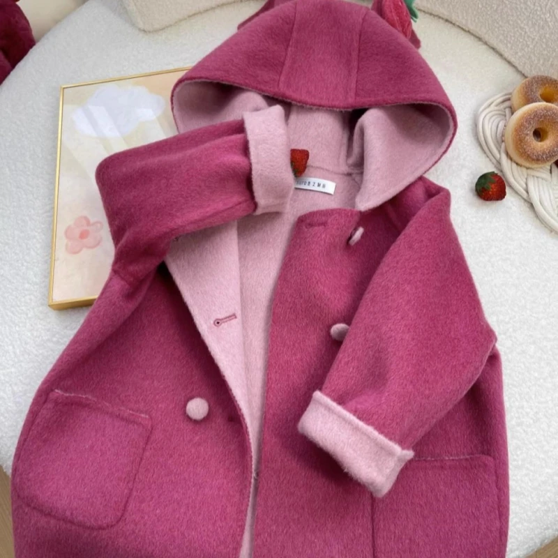 Girls Woolen Coat Overcoat Jacket Windbreak 2023 New Warm Plus Thicken Winter Cotton School Gift Children's Clothing