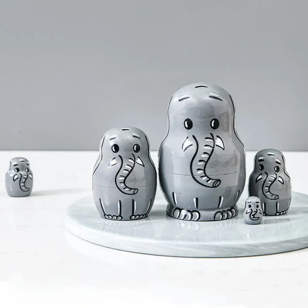

1Set Russian Wooden Nesting Five-Layer Elephant Design Creative Painted Matryoshka Home Decor Educational Wooden Ornament