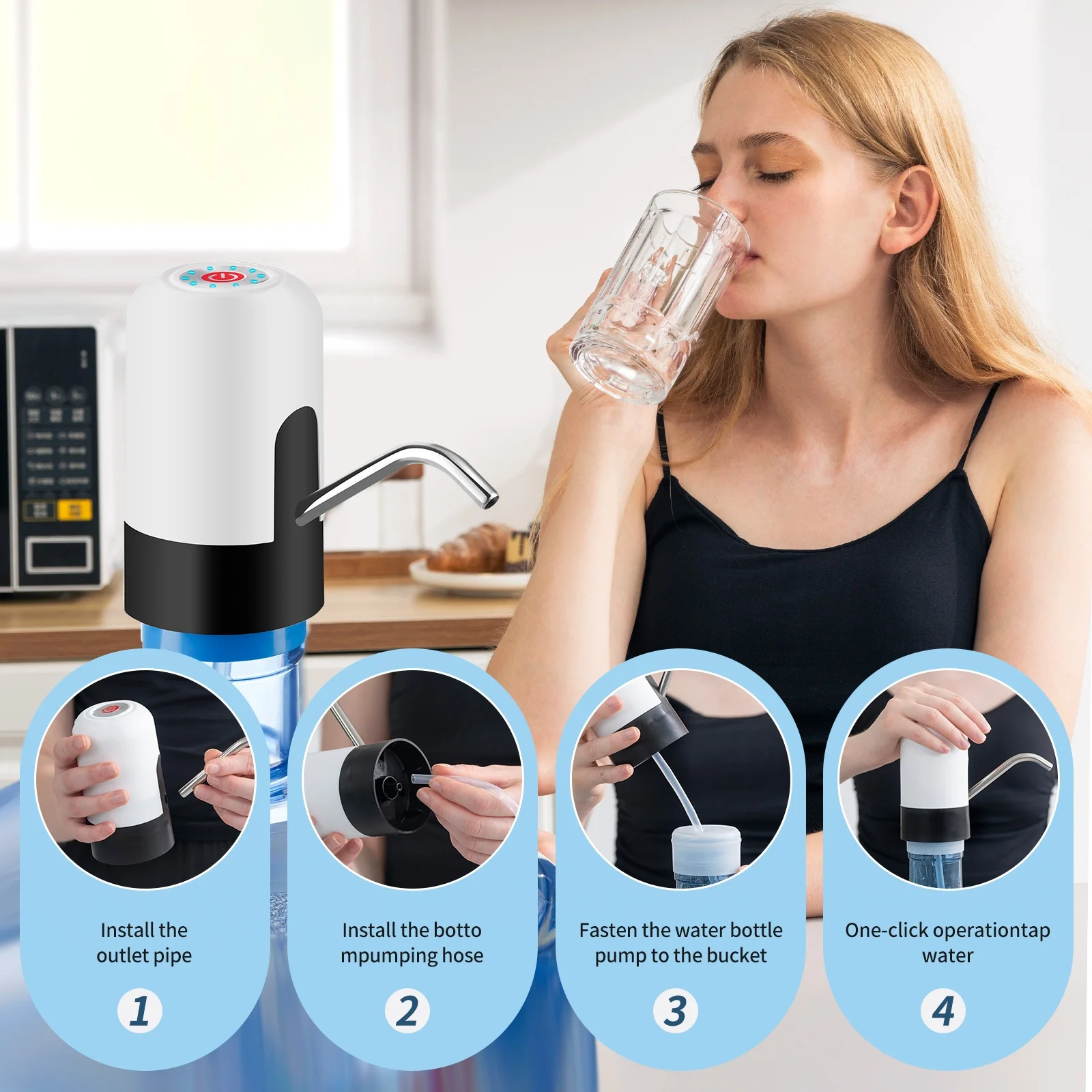 موزع مياه طويل الأمد قابل لإعادة الشحن بسعة 2-5 جالون، مضخة مياه كهربائية محمولة لزجاجات الأطفال موزع مياه صغير