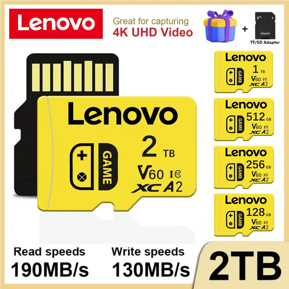 Lenovo 2TB SD Memory Card V30 128GB Micro TF/SD Card Class 10 High Speed Flash Memory Card 512GB 256GB SD Card For Camera Phone