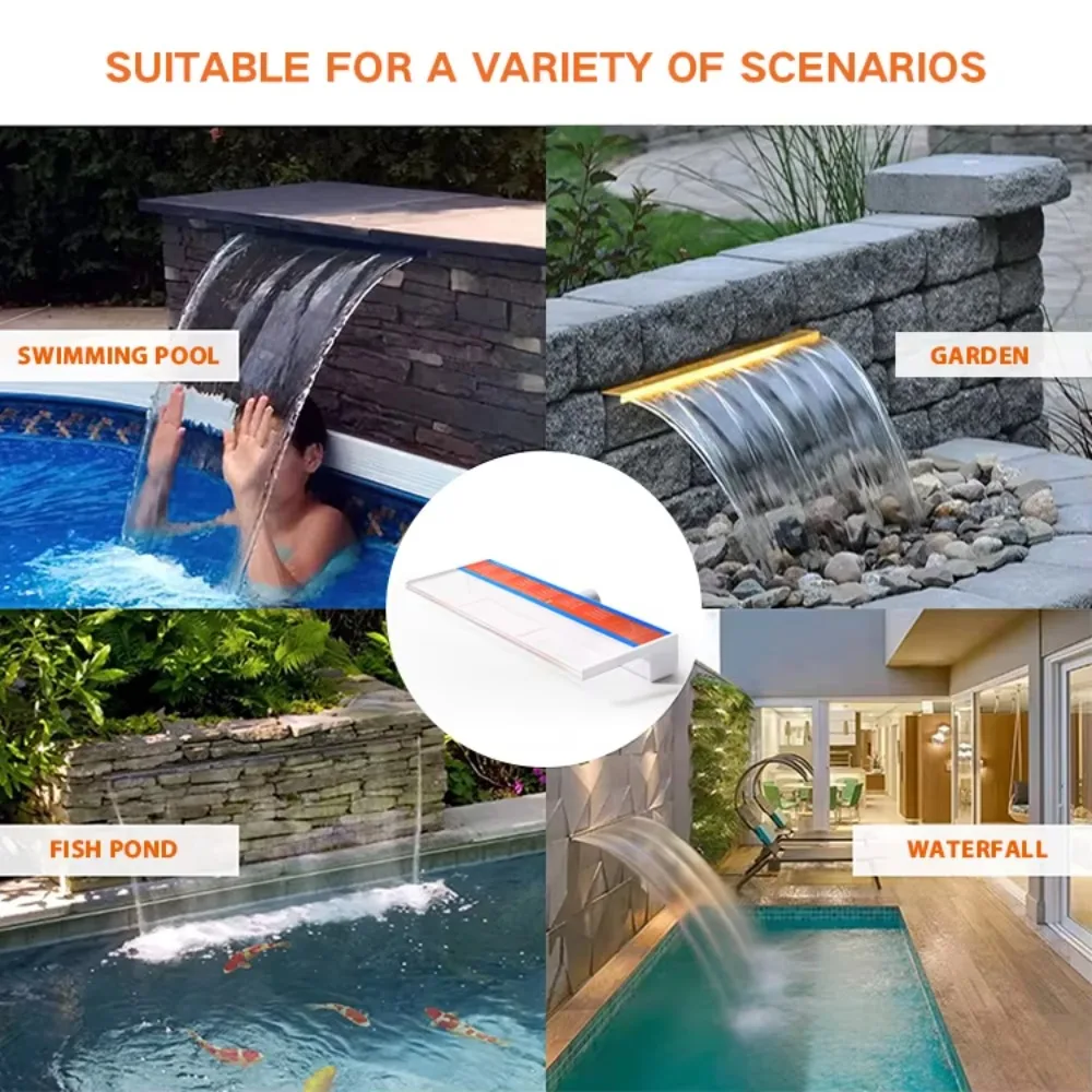 Acrylic Wall Mounted Swimming Pool Cascade Blade Waterfall Sheer Descent for Pool and Pond Decoration