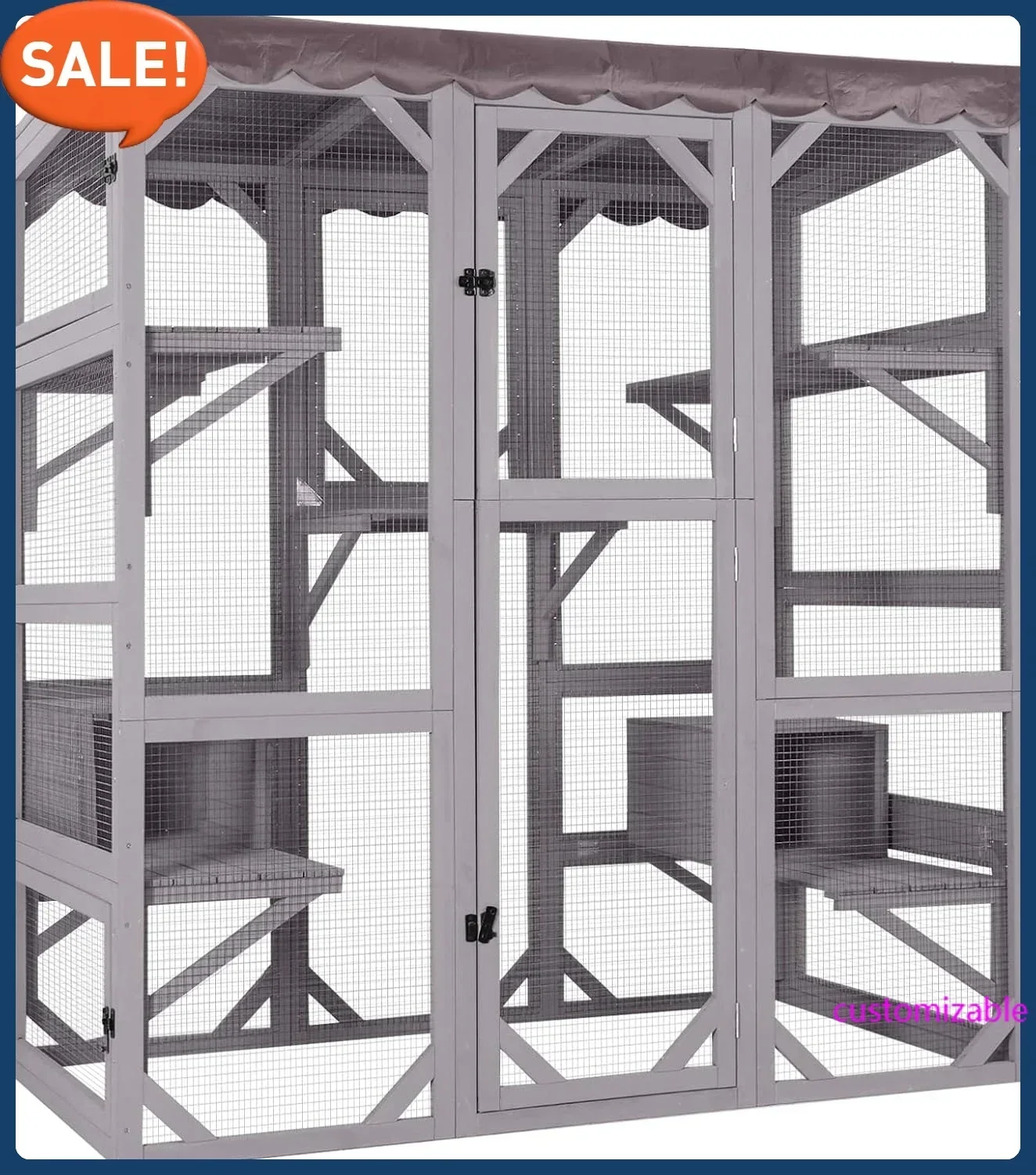 

Catio Outdoor Cat Enclosure Large Cat House for Mulitiple Cats Walk in Kitty Cage with Tarp Roof 70"