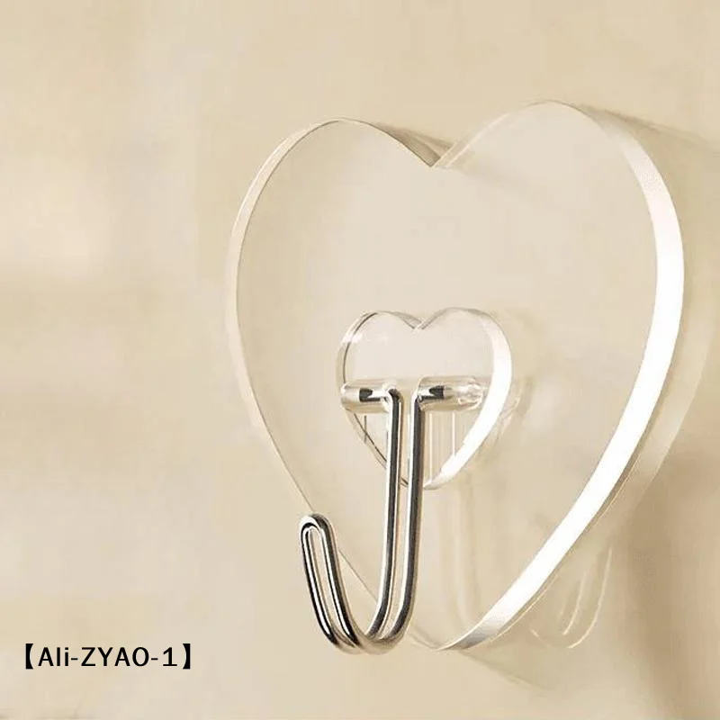 【O】20/40/60pcHeart Shape Transparent Hooks Non Punching Plastic Love Hangers Holder Self Adhesive Key Towel Multi-Purpose Hooks - view 5