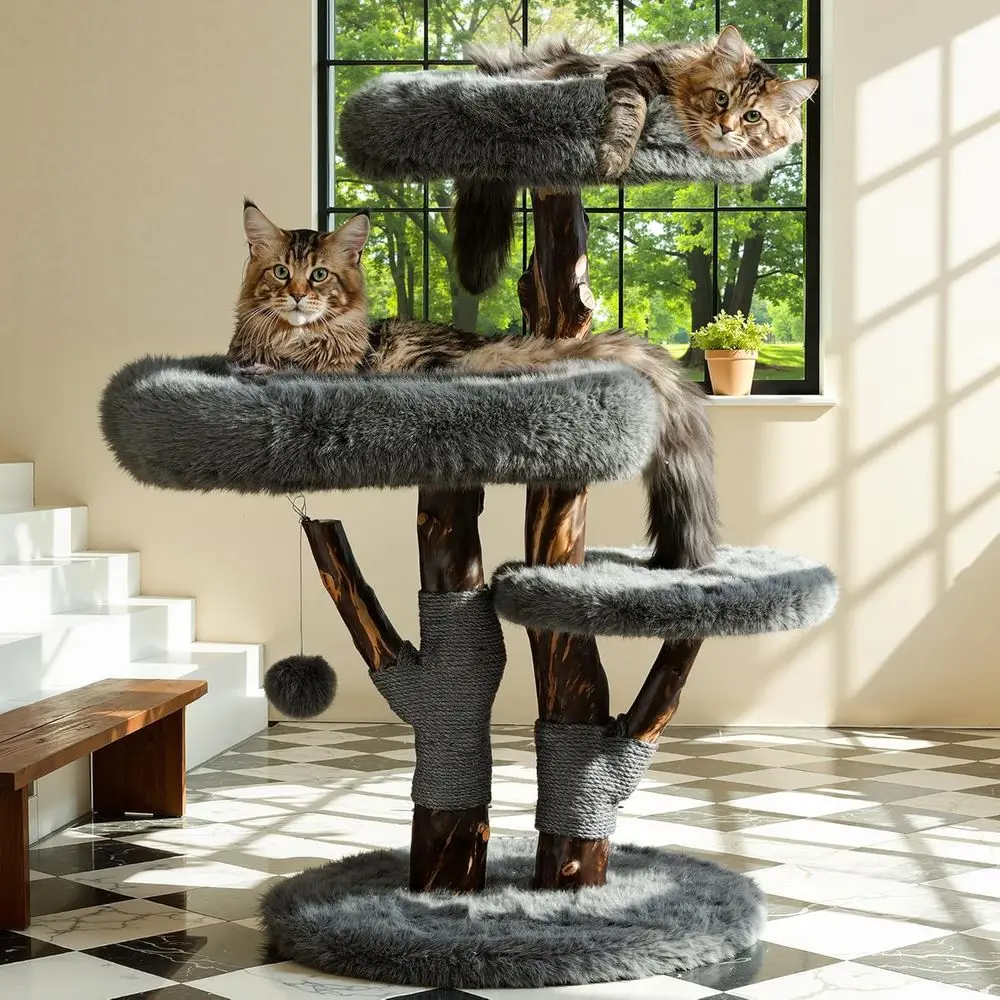 Stylish Cat Tree Tower for Large Breeds with Sisal Scratching Post, Perches, and Toy Ball