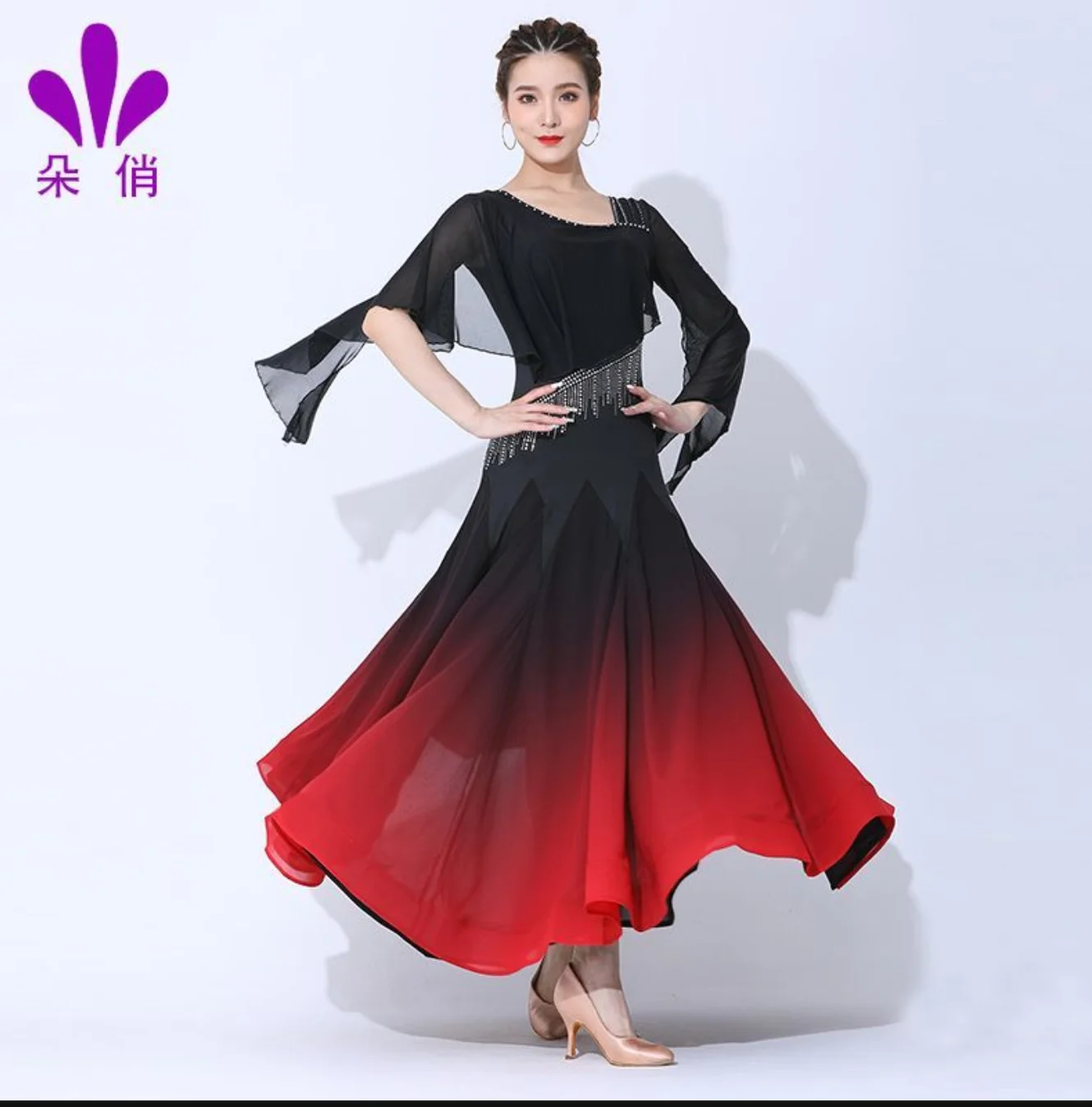 

1pcs/lot luxury style woman fashion gradient long ballroom dance dress lady rhinetone waltz dance dress
