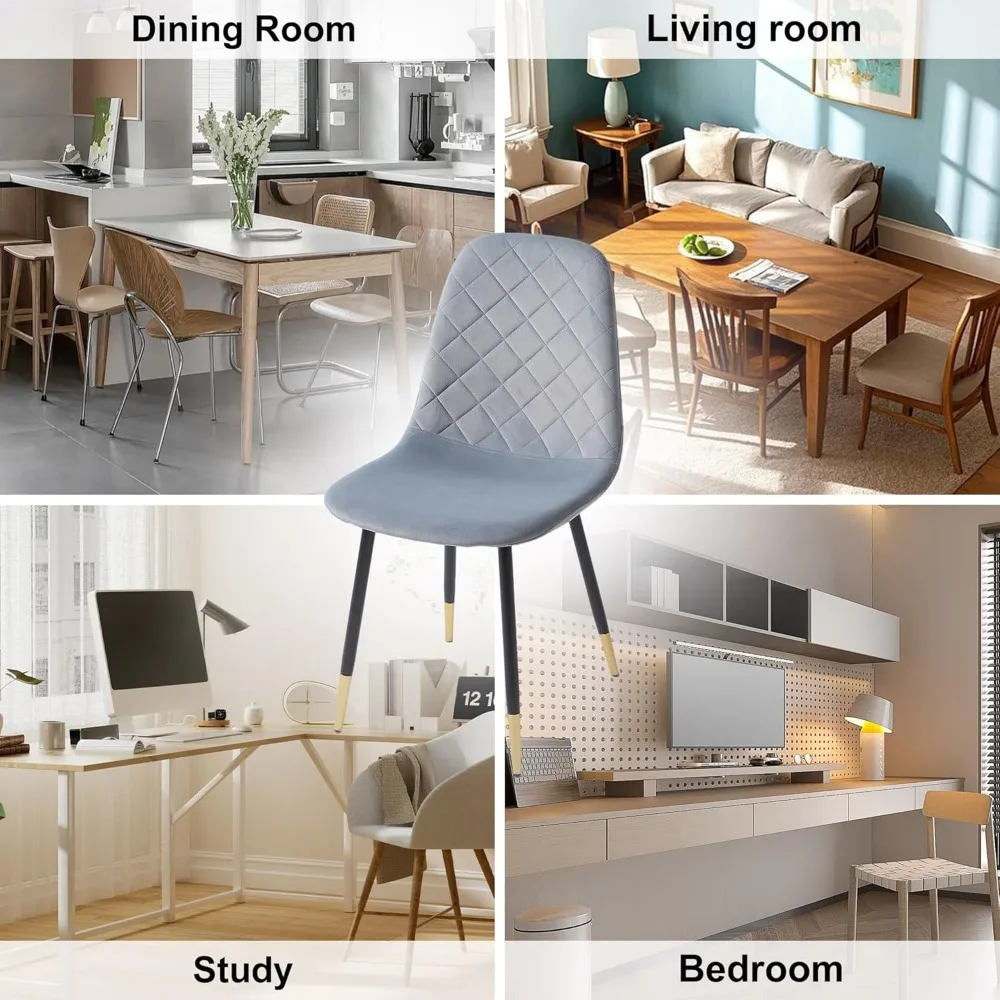 كراسي طعام حديثة مبطنة بالمخمل، مجموعة من 4 قطع بأرجل معدنية للمطبخ المعاصر وغرف الطعام
