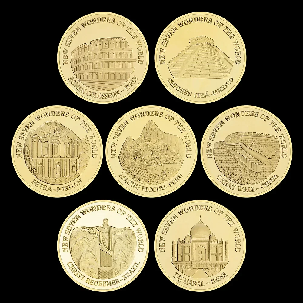 Seven Wonders of The World Golden Plated Souvenir Coin Great Buildings Collectible Gift Commemorative Coin Home Decoration