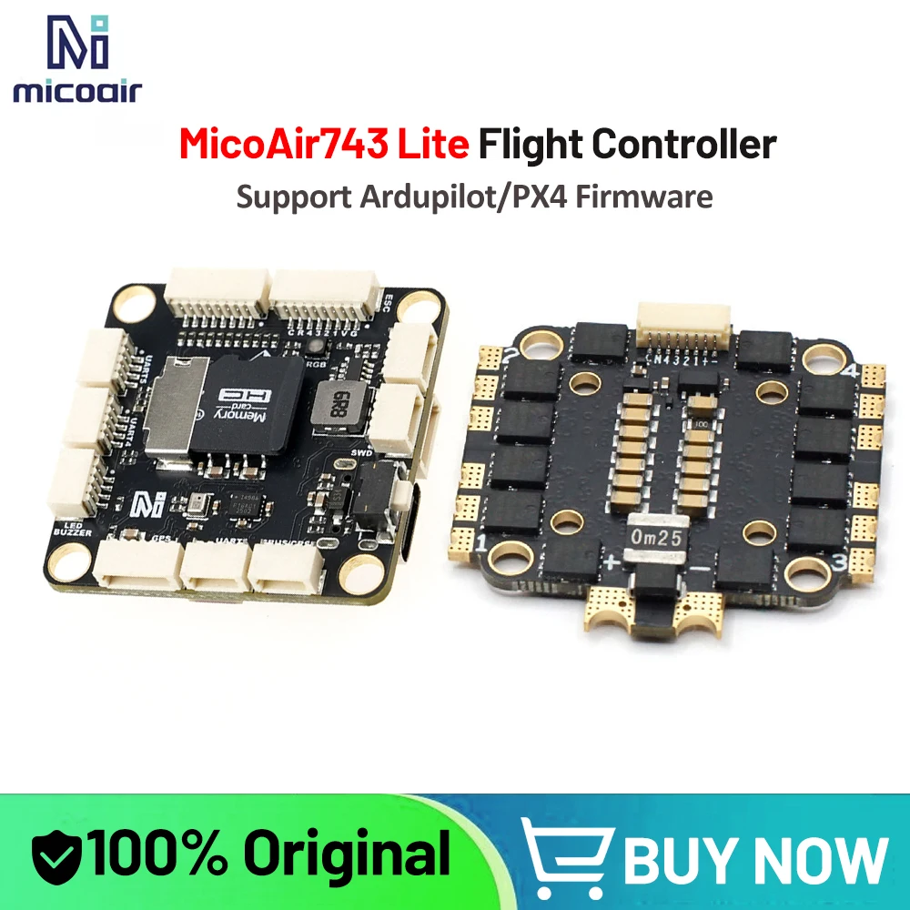 

Полетный контроллер MicoAir743-Lite H743 с регулятором скорости 4-в-1 50A/60A Bluejay ICM45686, поддержка Ardupilot/PX4 для FPV RC дронов