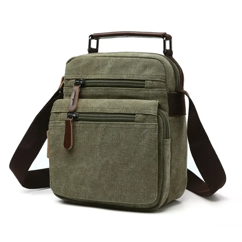 MAKETINA new square diagonal bag stitching canvas diagonal bag male retro portable small square bag Interior Slot Pocket