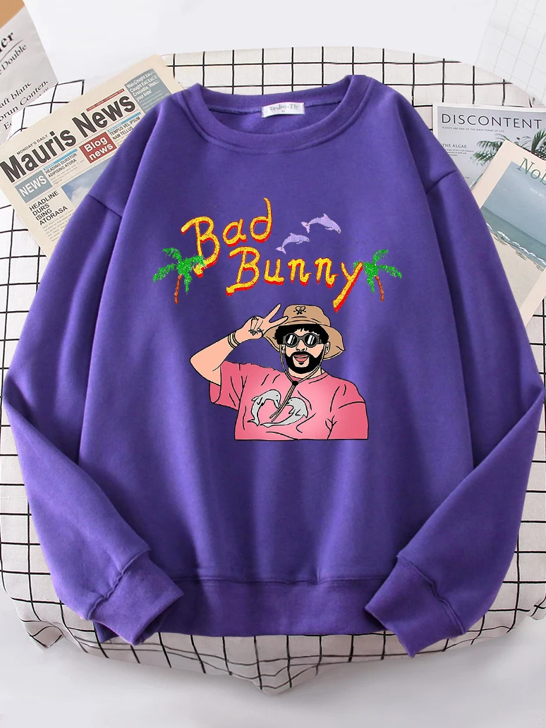 Bad Bunny Beach Vacation Printing Hoodie Woman vintage S-XXL Hoody Korean High Quality Sweatshirt Street Casual Women\'s Top