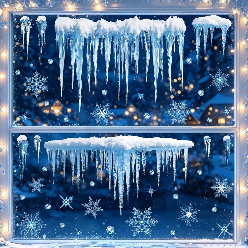 Christmas Decoration Dreamy Blue Ice and Snow Glass Stickers Snowflake Window Stickers for Home Shopping Mall Showcase