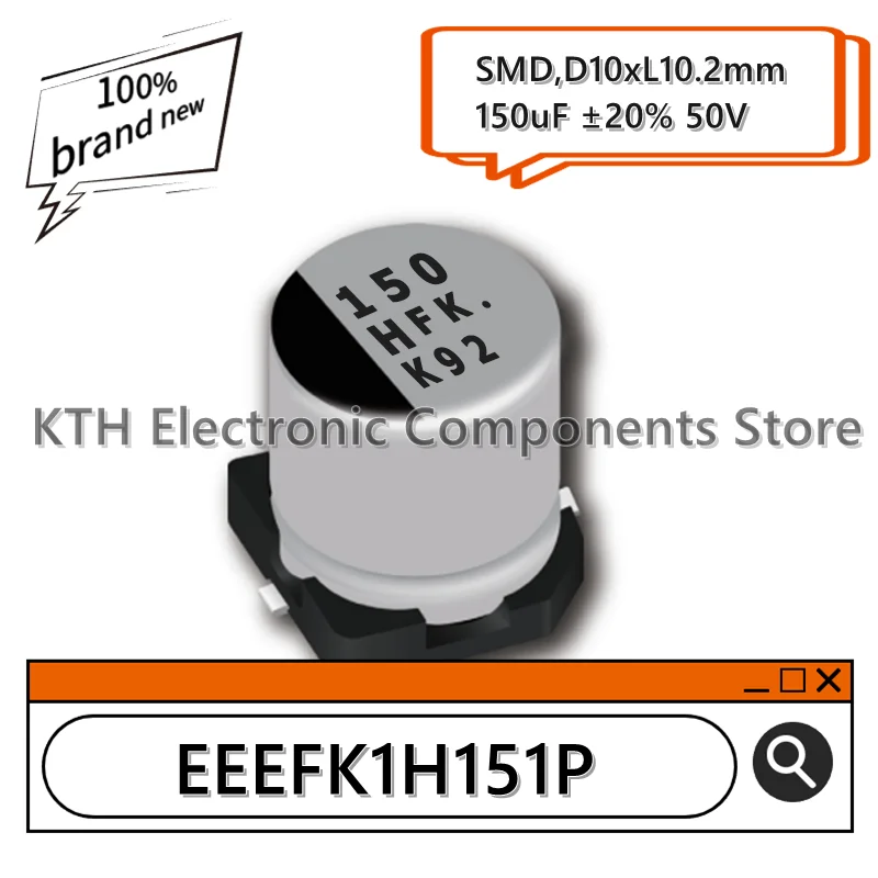 10PCS EEEFK1H151P EEE-FK1H151P 150uF 50V ใหม่ SMD ตัวเก็บประจุอลูมิเนียมอิเล็กโทรลีติค 10x10.2 มม.หน้าจอการพิมพ์ 150 HFK