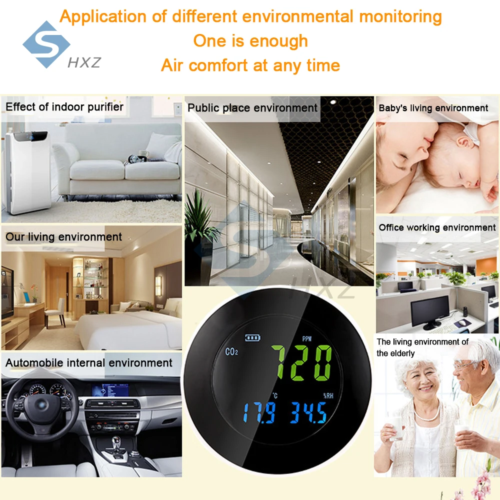 CO2 가스 감지기, HT-501 디지털 공기 품질 모니터 ℃ / ℉   스위치, 베이비 룸/사무실용 휴대용 정확한 CO2 테스터