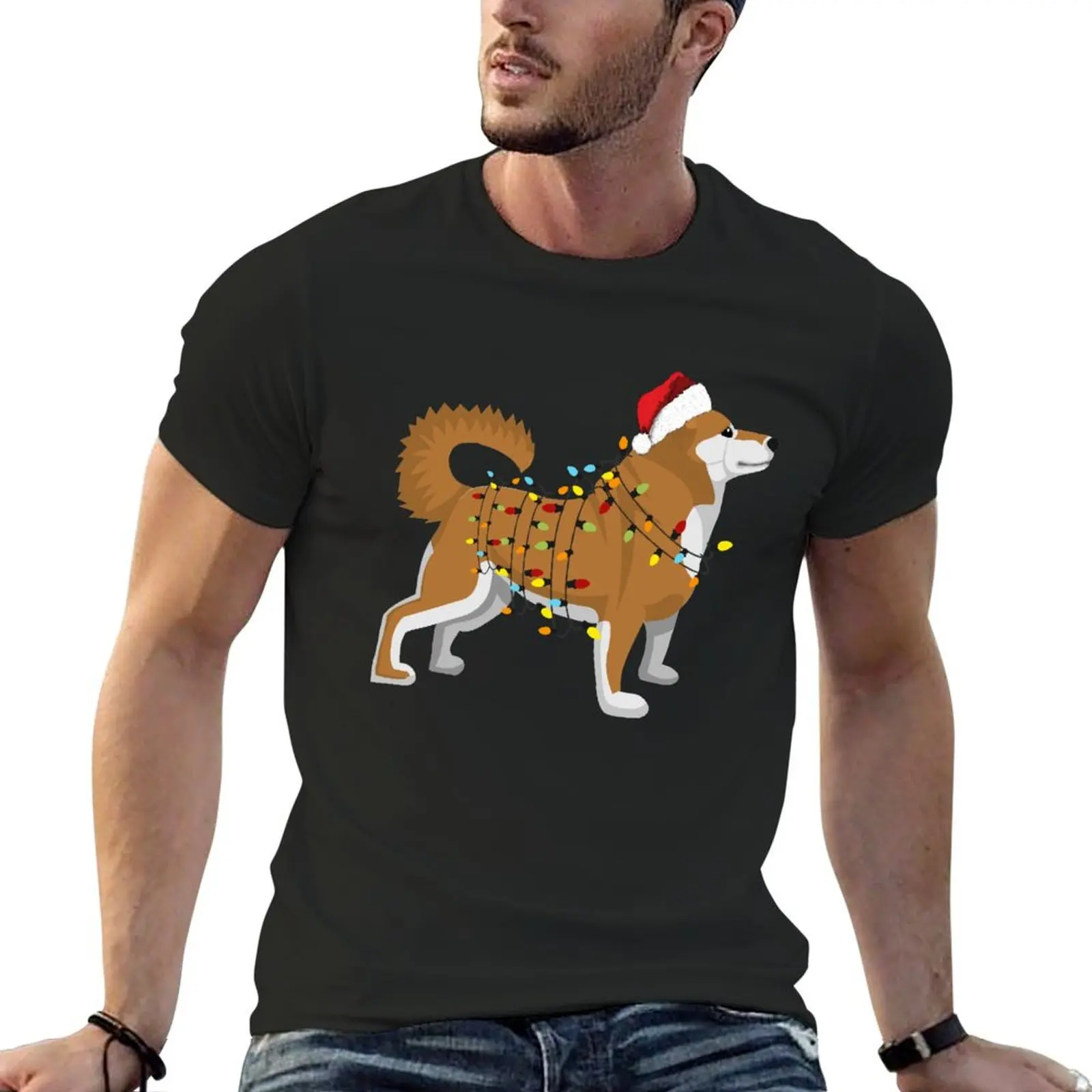 

Shiba Inu Holiday Xmas Christmas Light T-Shirt plus size clothes Clothing Man t-shirt plus size tops luxury clothes men