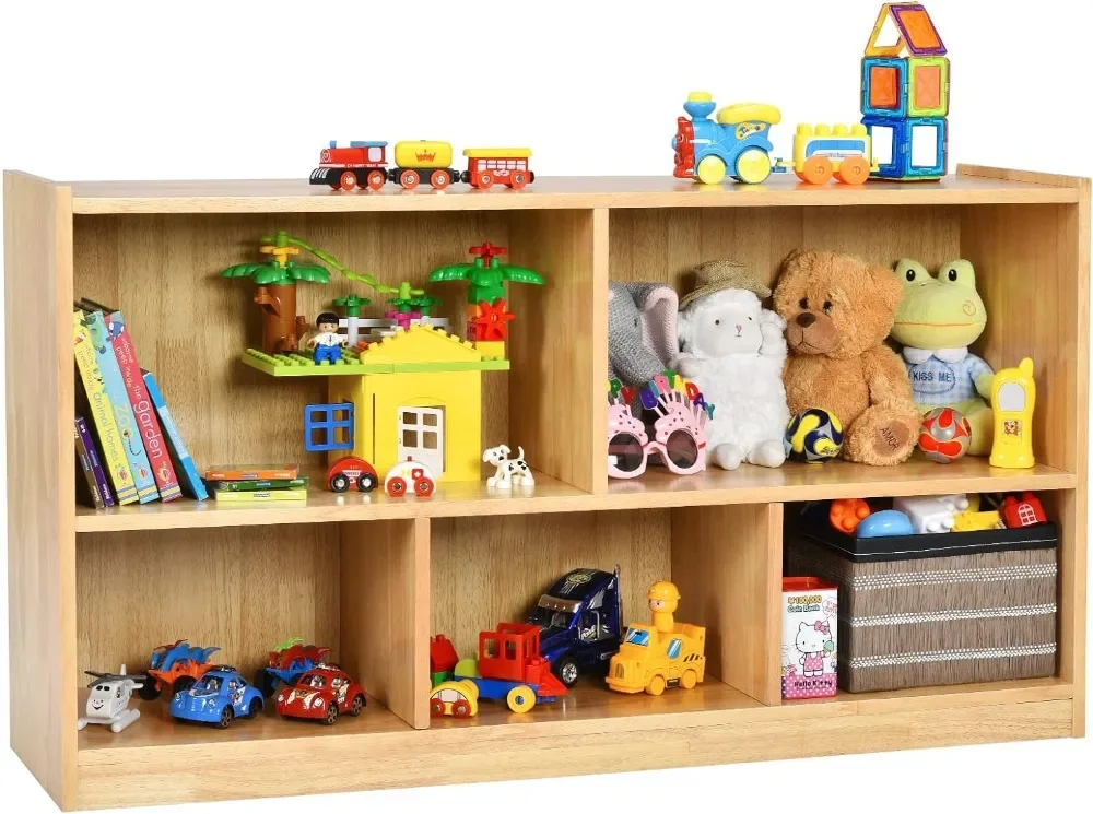 Bookcase for Kids, Wooden Toy Storage Organizer for Books Toys, 5-Section Freestanding Classroom Daycare Shelf