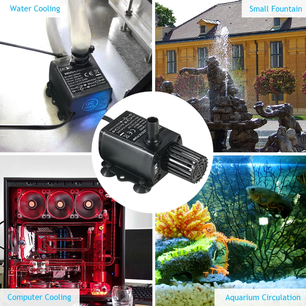 DC 12V Ultra-quiet Mini Brushless Water Pump with 5.5*2.1mm Female Waterproof Submersible Fountain Aquarium Circulating