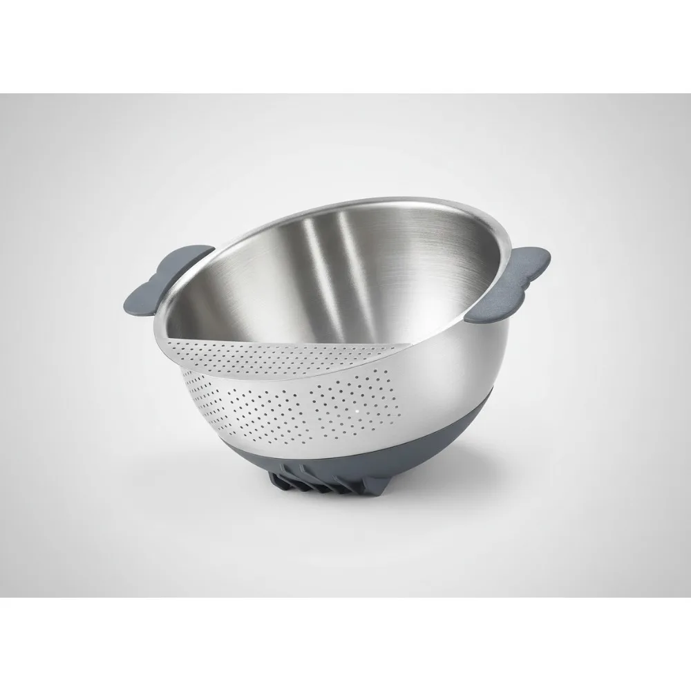 

Stainless Steel Colander Bowl with Non-Slip Base - Versatile Kitchen Strainer for Rice, Fruits & Vegetables