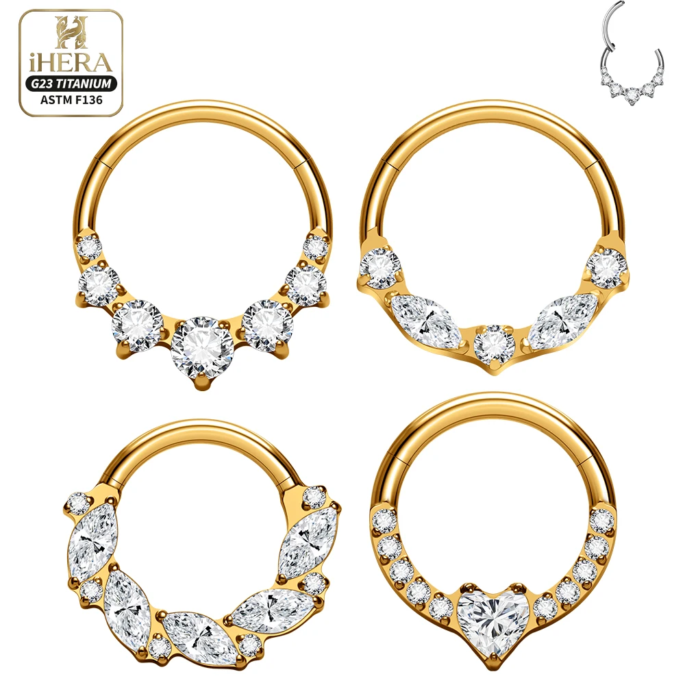 F136 Titan-Piercing-Set Runder Hoop Glänzender Zirkonia Herzform Tragus Helix Piercings Lippen-Nasen-Ring Septum Rook Schmuck