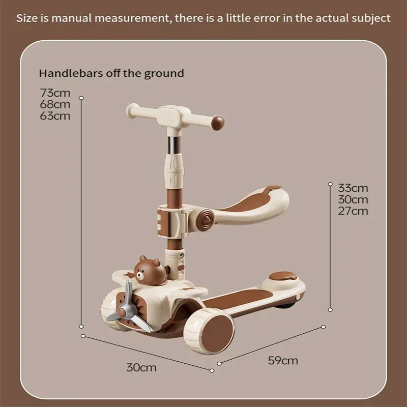 Trottinette à pédale pliée pour enfants, trottinette multifonctionnelle, lumière itude, glissière à pédale poussée, 3 en 1