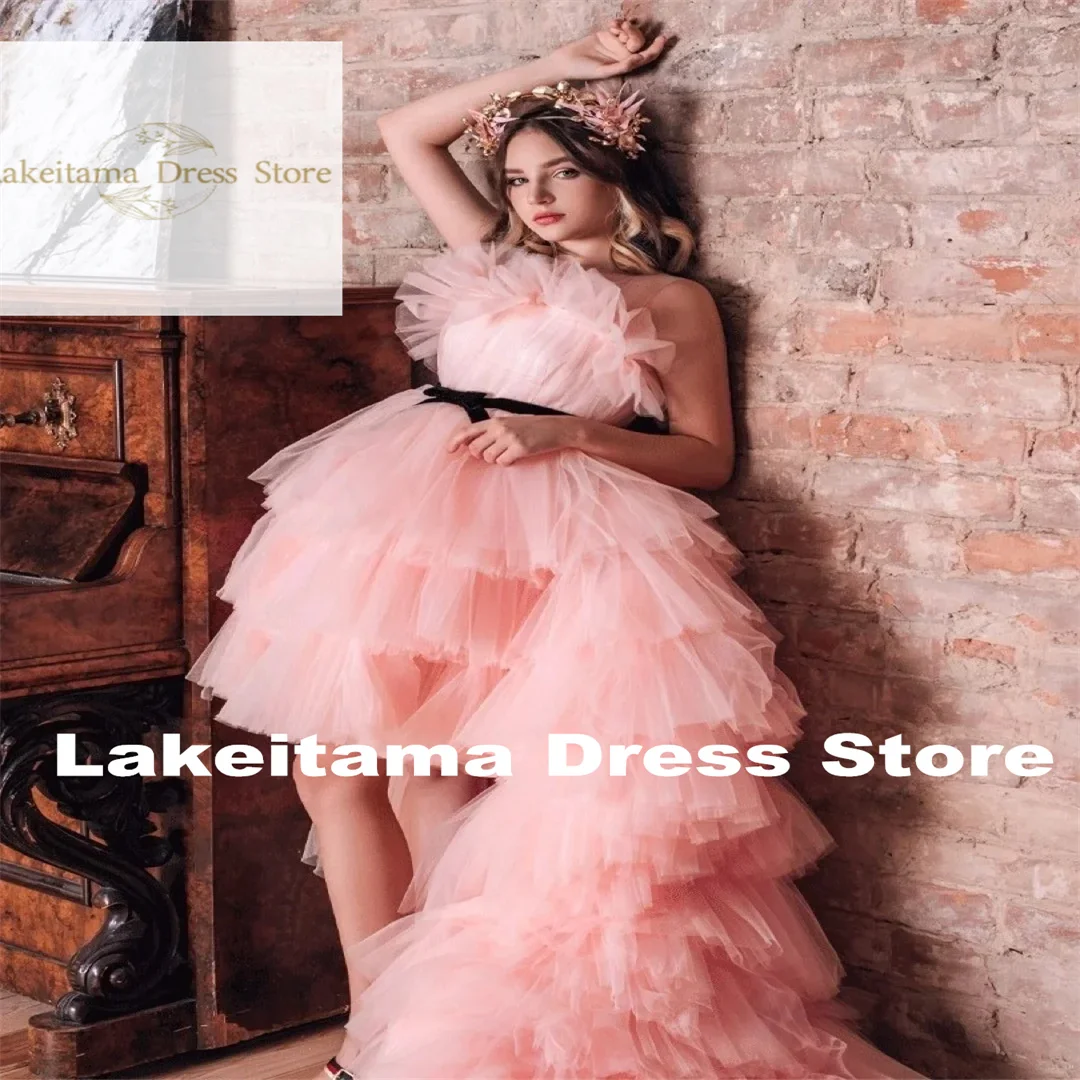

Customization Flower Girl Dress For Wedding Pink Layered Tulle Puffy Sleeveless With Bow Child's First Eucharist Birthday Party