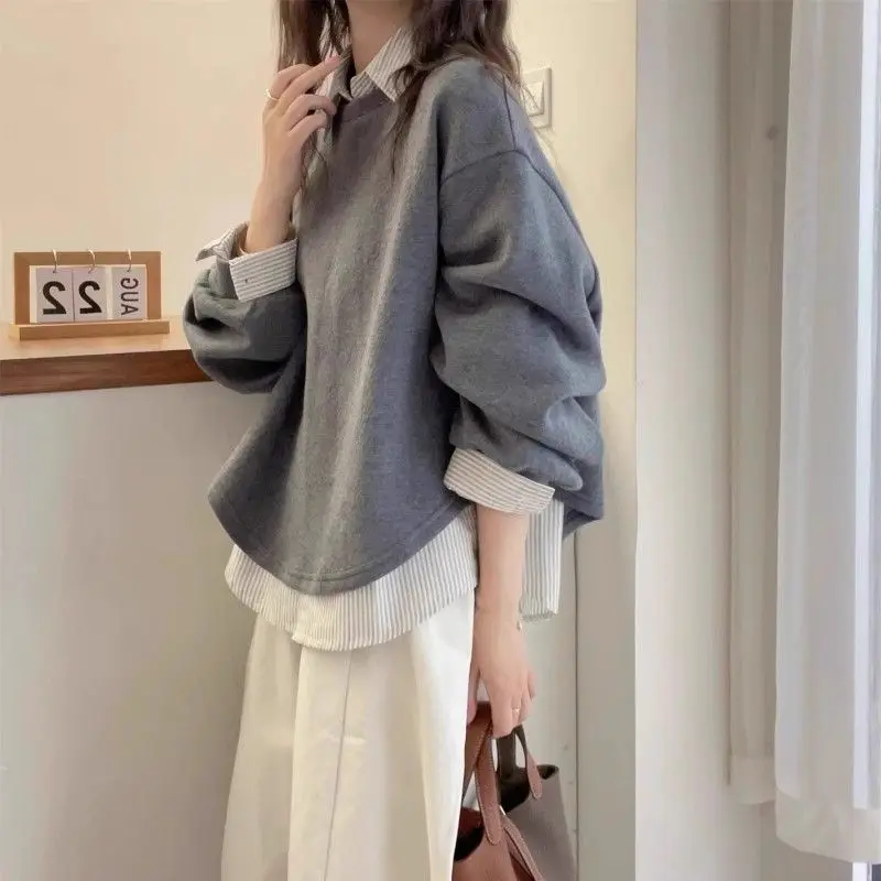 Women'S Sweatshirts Long Sleeve Tops Euro-American Patchwork Big Pockets High-Quality Cotton Fun Fall Soft Stand-Up Plush Y2K