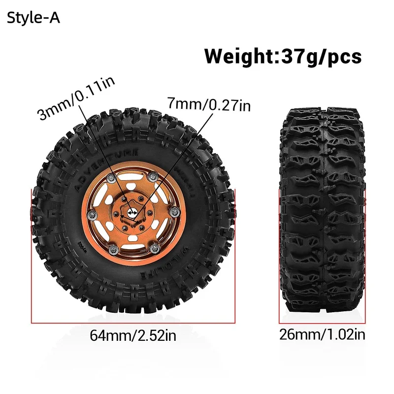 4pcs 1.3 inch Aluminium RC Cralwer Beadlock Wheel and Tires Set for 1/18 Traxxas TRX4M 1/24 Axial SCX24 AX24 FCX24