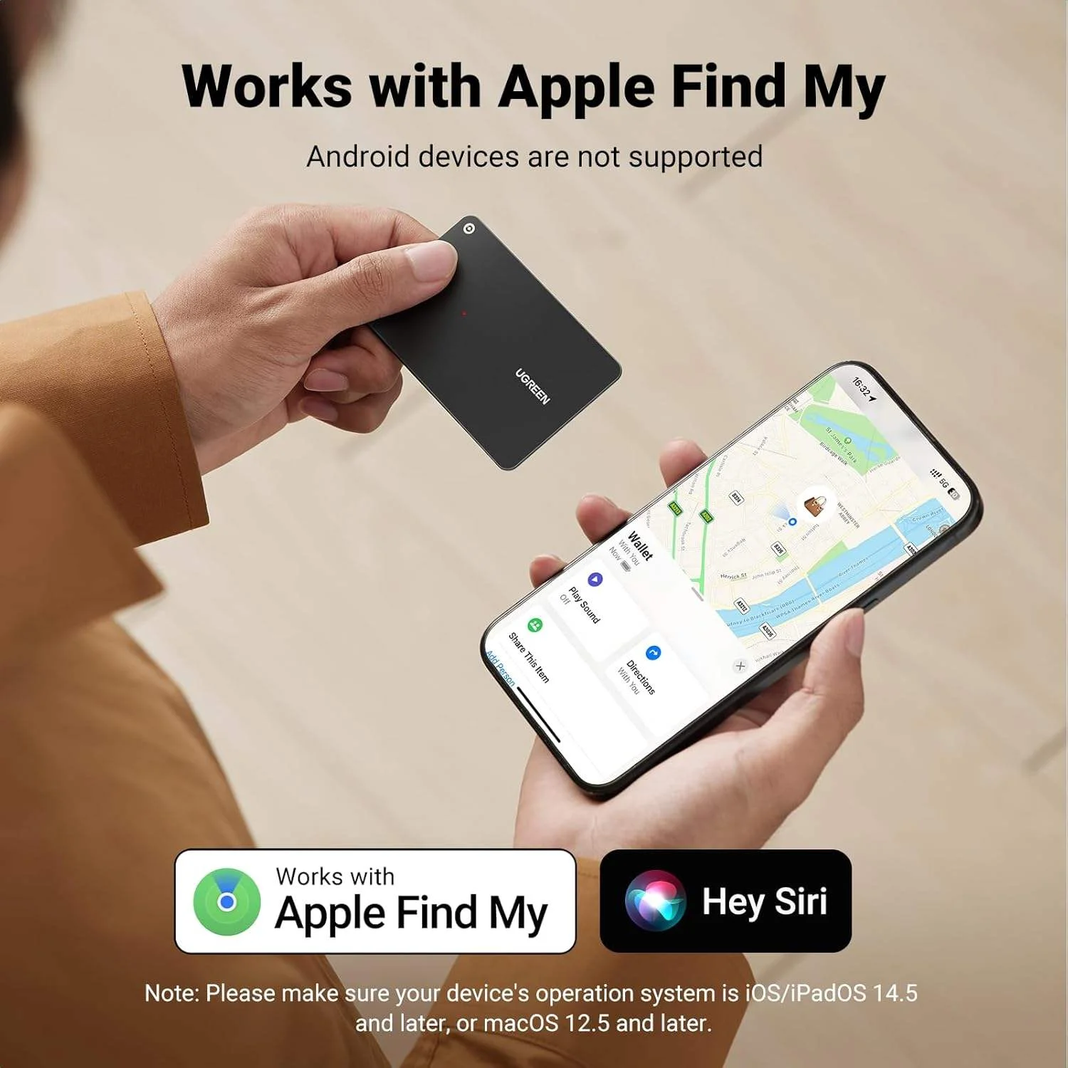 UGREEN FineTrack Slim Smart Finder,1.7mm Ultra-Slim Wallet Finder,IP68 Waterproof Rechargeable  Tracker Card for Wallet