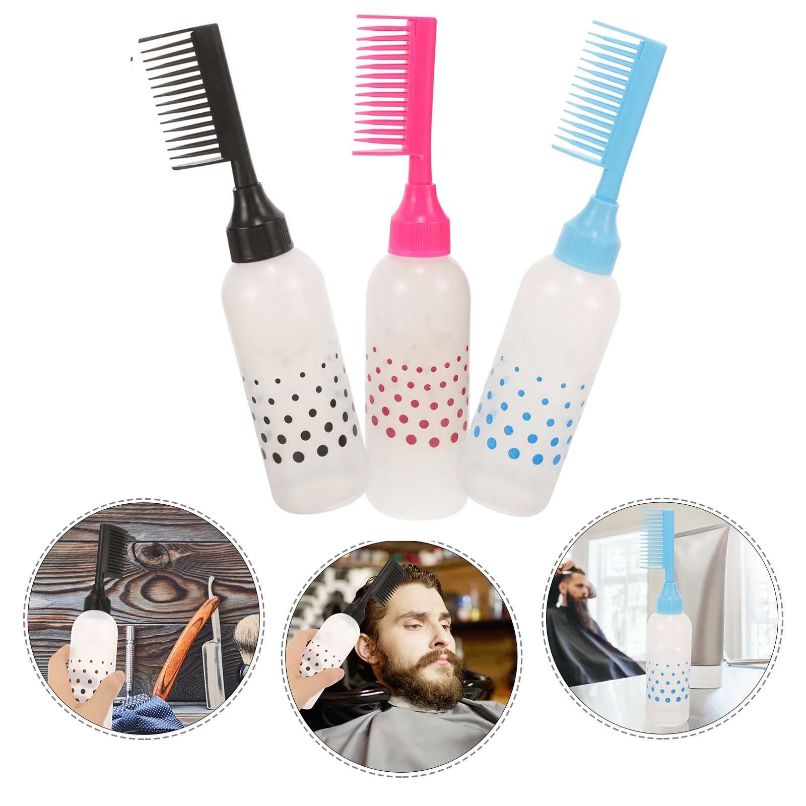 

3Pcs Hair Dye Root Comb Bottles Durable Applicator for Salon Home Coloring Hair Care Tools Coloring Bottles Hairdressing Tools