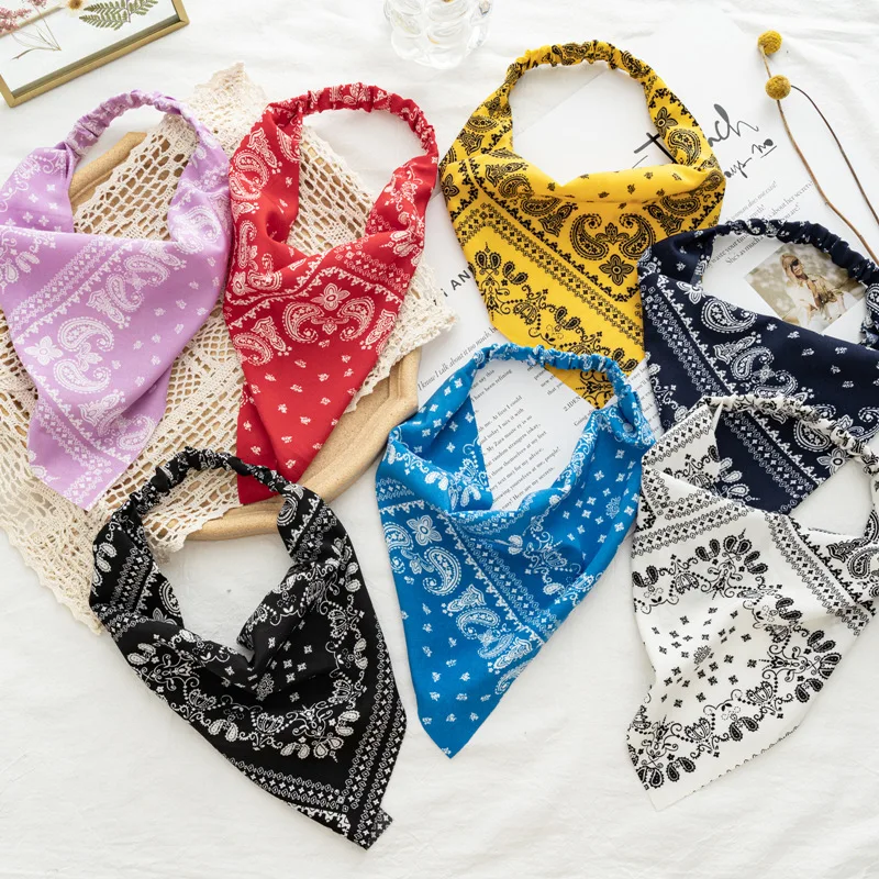 Summer Women Solid Color Head Scarf Vintage Triangle Bandanas Chiffon Elastic Hairbands Children Girl Headbands Hair Accessories