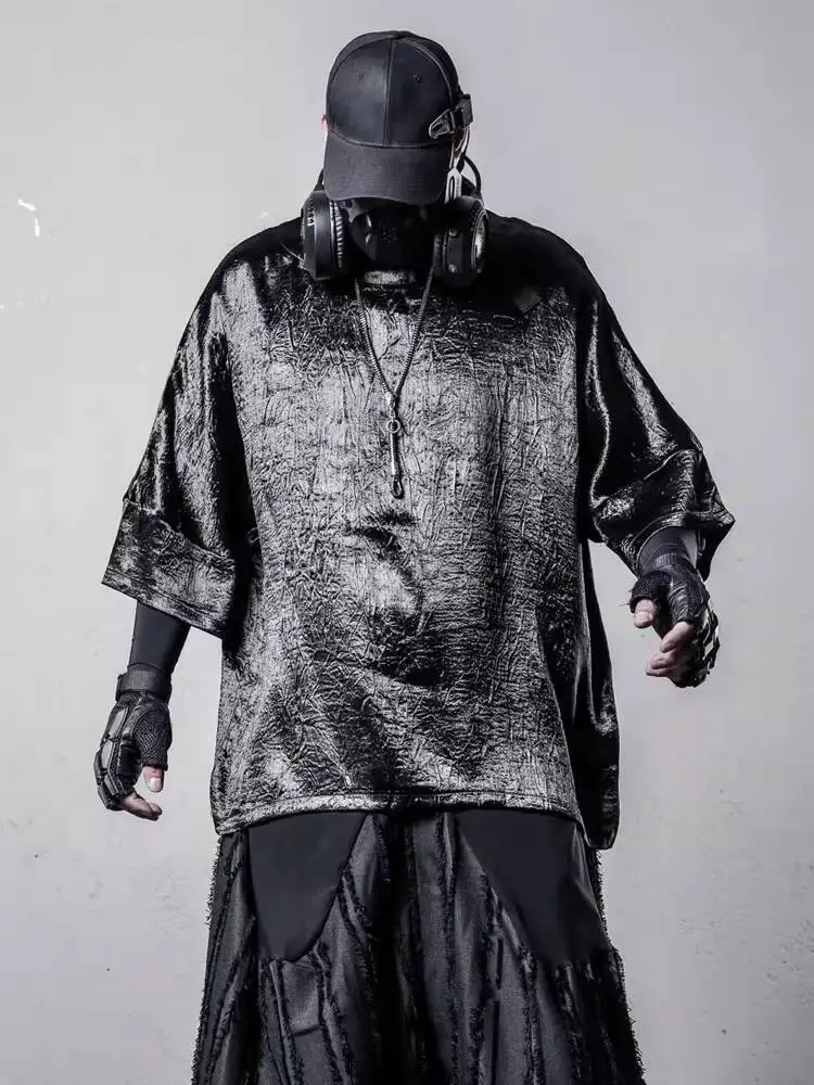 Gothic Punk T-shirt Top 2026 Summer Niche Design Women Bat-Sleeve T Shirt Men's Dark Drop-Shoulder