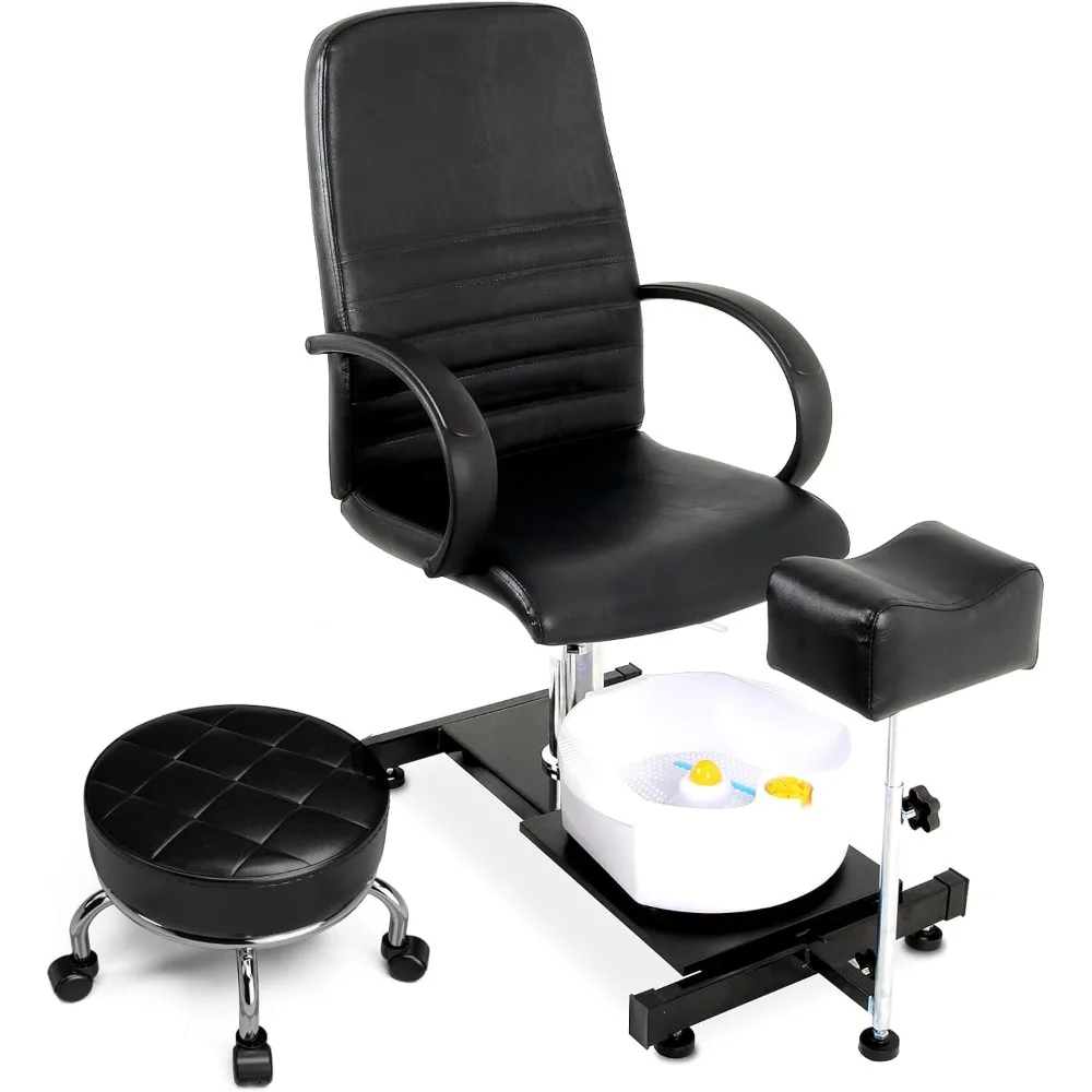 Silla de pedicura con taburete bajo rodante/lavabo para pies/reposapiés hidráulico ajustable para salón Spa Nail Tech