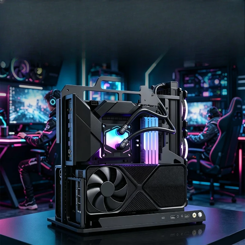 High-end gamers open water-cooled chassis EATX large plate aluminum alloy