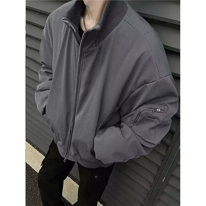 

Subculture Harajuku Vintage short jacket men autumn American stand up collar Y2K Sweatshirts Gothic Zipper Pocket Aesthetic coat