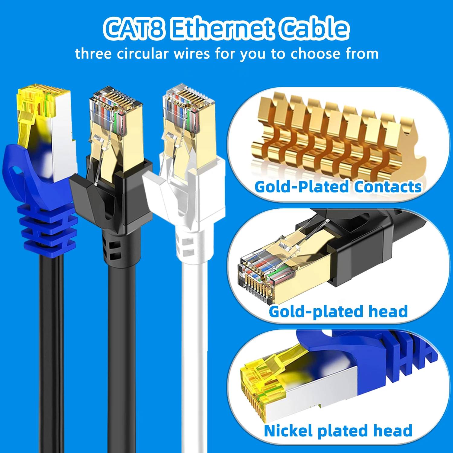 Kabel Ethernet HPUFTO Cat8 Szybki kabel sieciowy 40Gbps 2000MHz RJ45 Patch Cord do routera Modem do laptopa Internet Lan