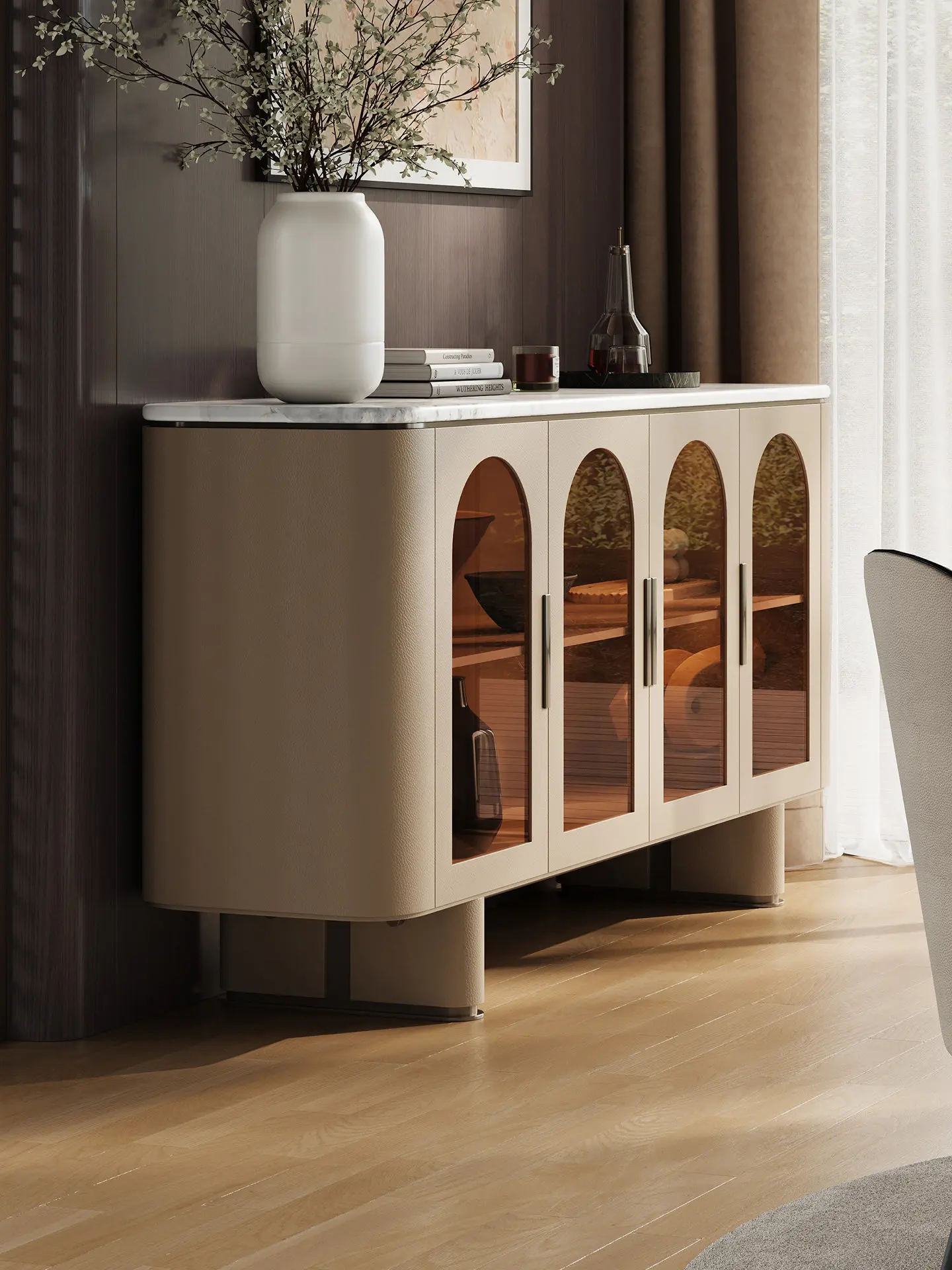 

PYJ natural marble dining side cabinet household high-end luxury stone wine cabinet against the wall