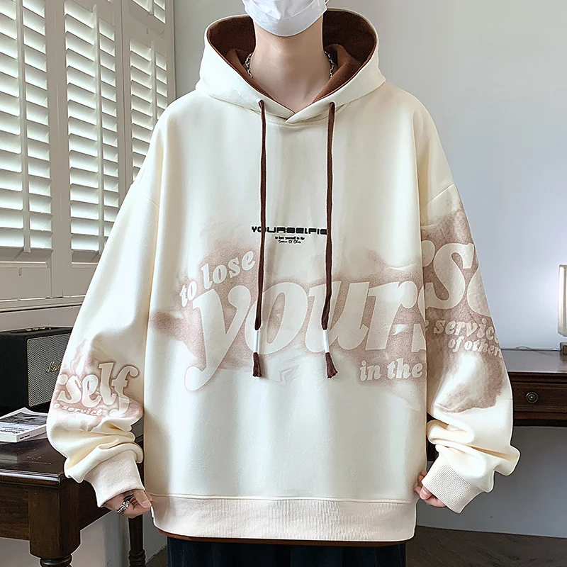 العصرية الرجال هوديي المألوف القطن عارضة هوديي البلوز لربيع الخريف مريحة الشباب نمط شعبي الرجال أعلى