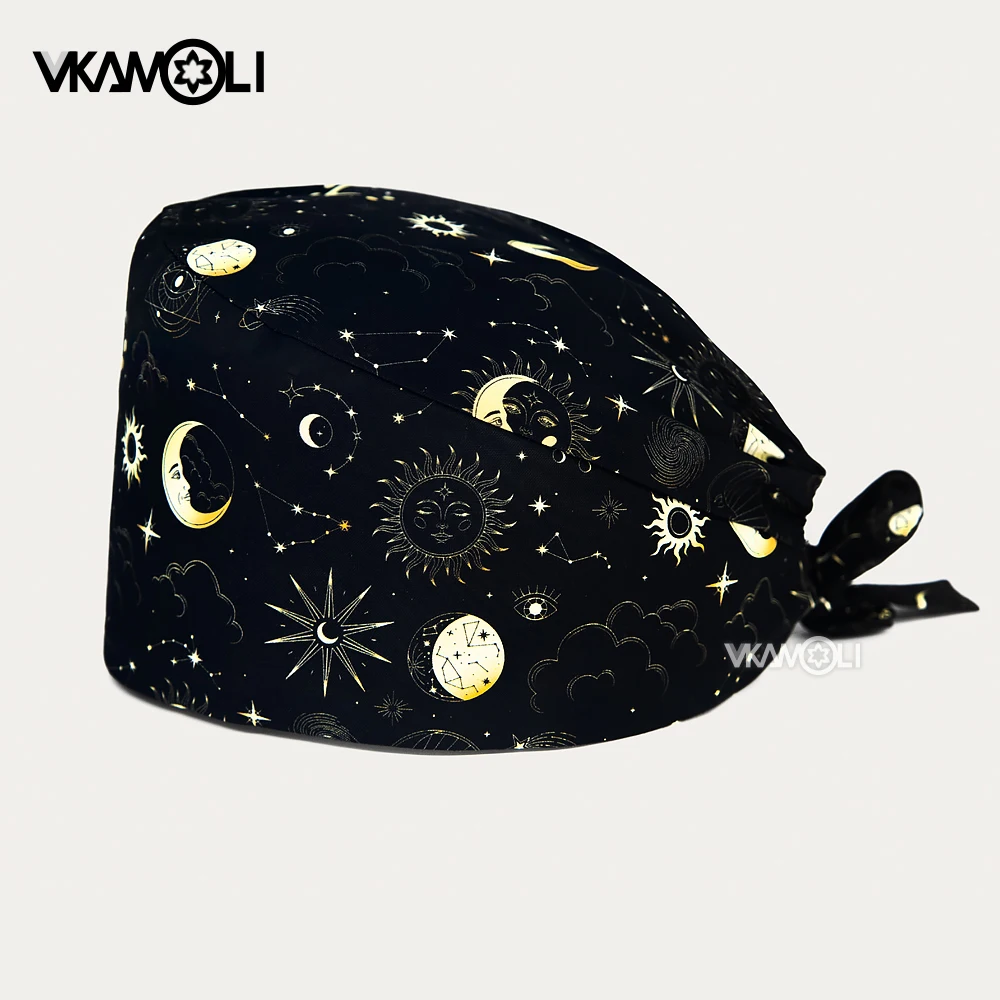 قبعة جراحية سوداء مطبوعة بنمط بطاقة التارو الجديدة، قبعة تنظيف غرفة العمليات، قبعات غبار للأطباء والممرضات في المستشفى