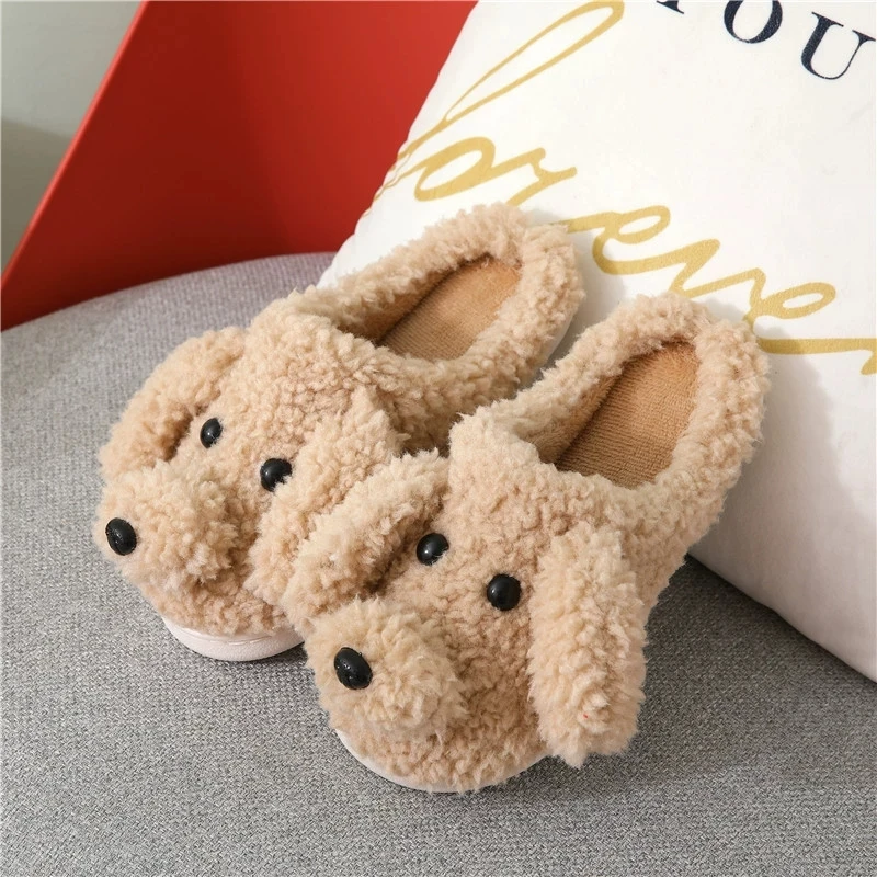 Niedliche Hunde-Plüsch-Hausschuhe für Damen, Winter 2025, rutschfeste, pelzige Baumwoll-Hausschuhe für Damen, leicht warm halten, Baumwolle, Innenschuhe – Detail 7