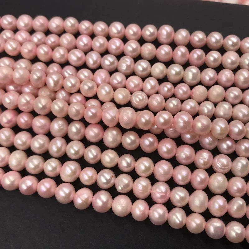 

ELEISPL Newly Lots 22 Strands 6.5-7mm Near Round Potato Pink Freshwater Pearls Strings Free Shipping #22000474-2