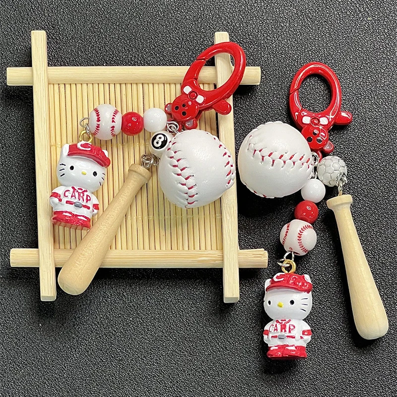 Sanrio Kawaii Anime Hello Kitty Ordinary Key Tool Cute Sweet Cartoon Baseball Bag Pendant Lovely Key Chain Gifts for Kids