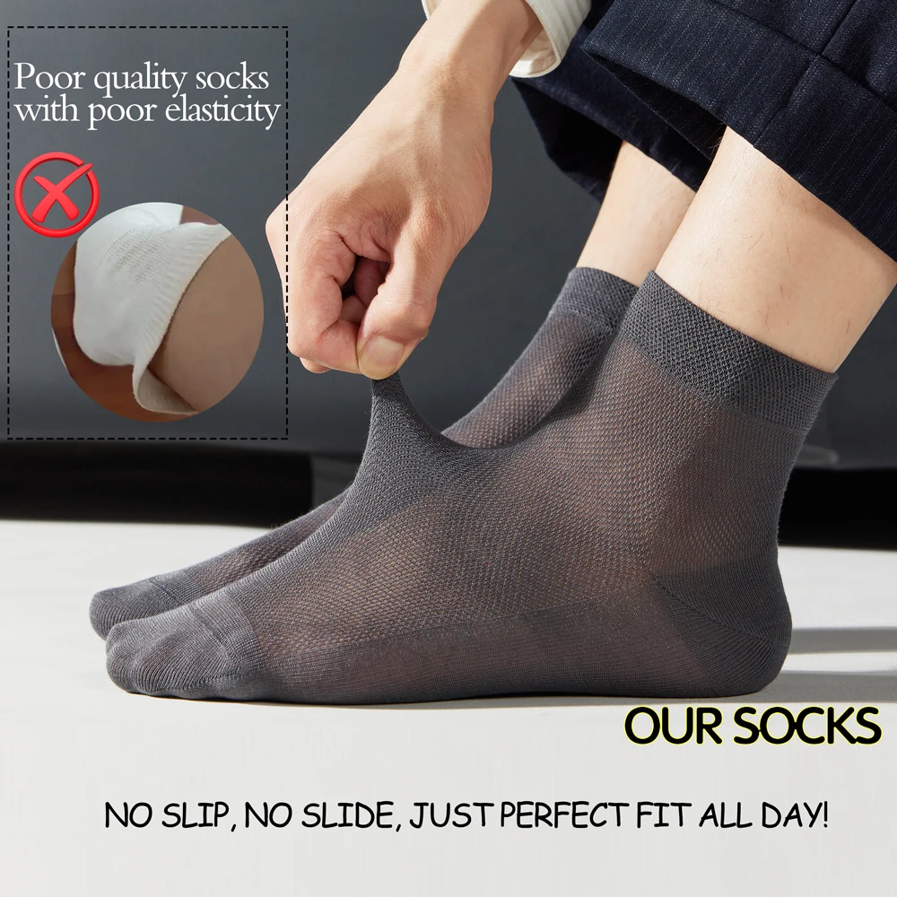 Herren-Socken aus Maulbeerseide und Modalmischung in der Mitte der Wade – atmungsaktives Sommer-Mesh, antibakterielle, geruchshemmende, dünne schwarze Business-Socken – Detail 3