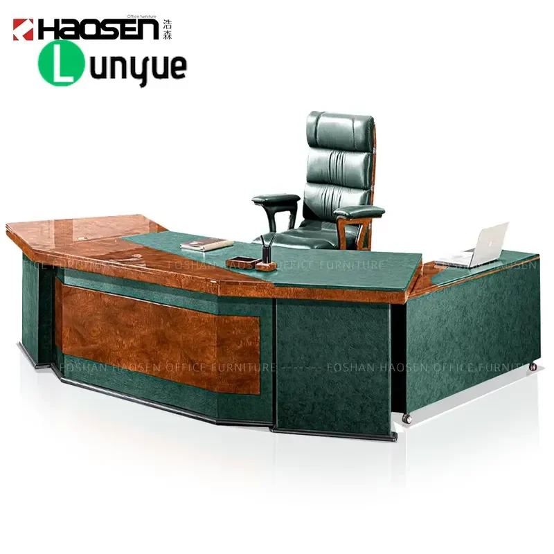 Vintage L-Shaped Executive Desk Large Leather CEO Manager Office Furniture MDF Wooden Computer Table for Home Business Study
