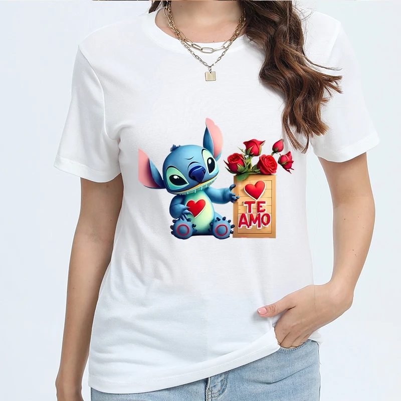 

White T Shirt Disney Customized Clothes Minnie Mouse Printed Y2k Mickey Cute Cartoon Woman Clothing Tees Trends Summer Tops New