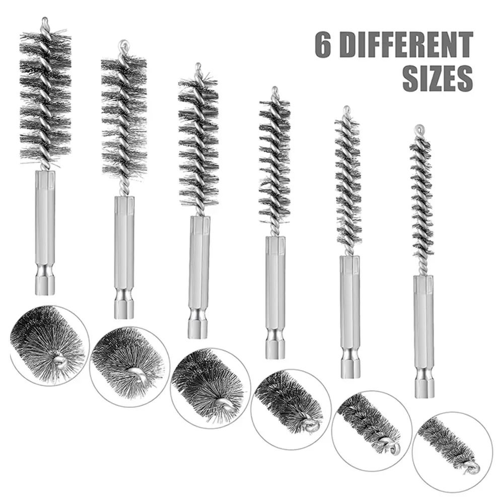 

6 Pcs 8mm-19mm Drilling Brushes,Stainless Steel Cleaning Brushes For Impact Drill Metal Wire Burring Cleaning Tool Family