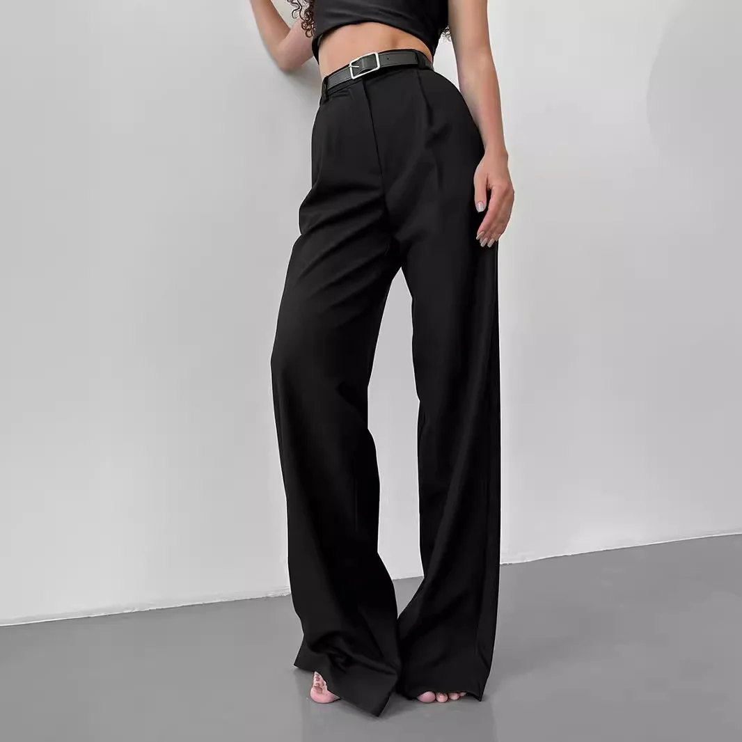 

Bla Narrow Straight Leg Suit Pants Women's Spring Summer Casual Loose Long Trousers Drapey High Waist Cotton Blend